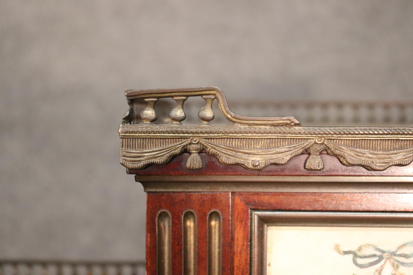 Important French Brass Inlaid Paint Decorated Rolltop Ladies Writing Desk