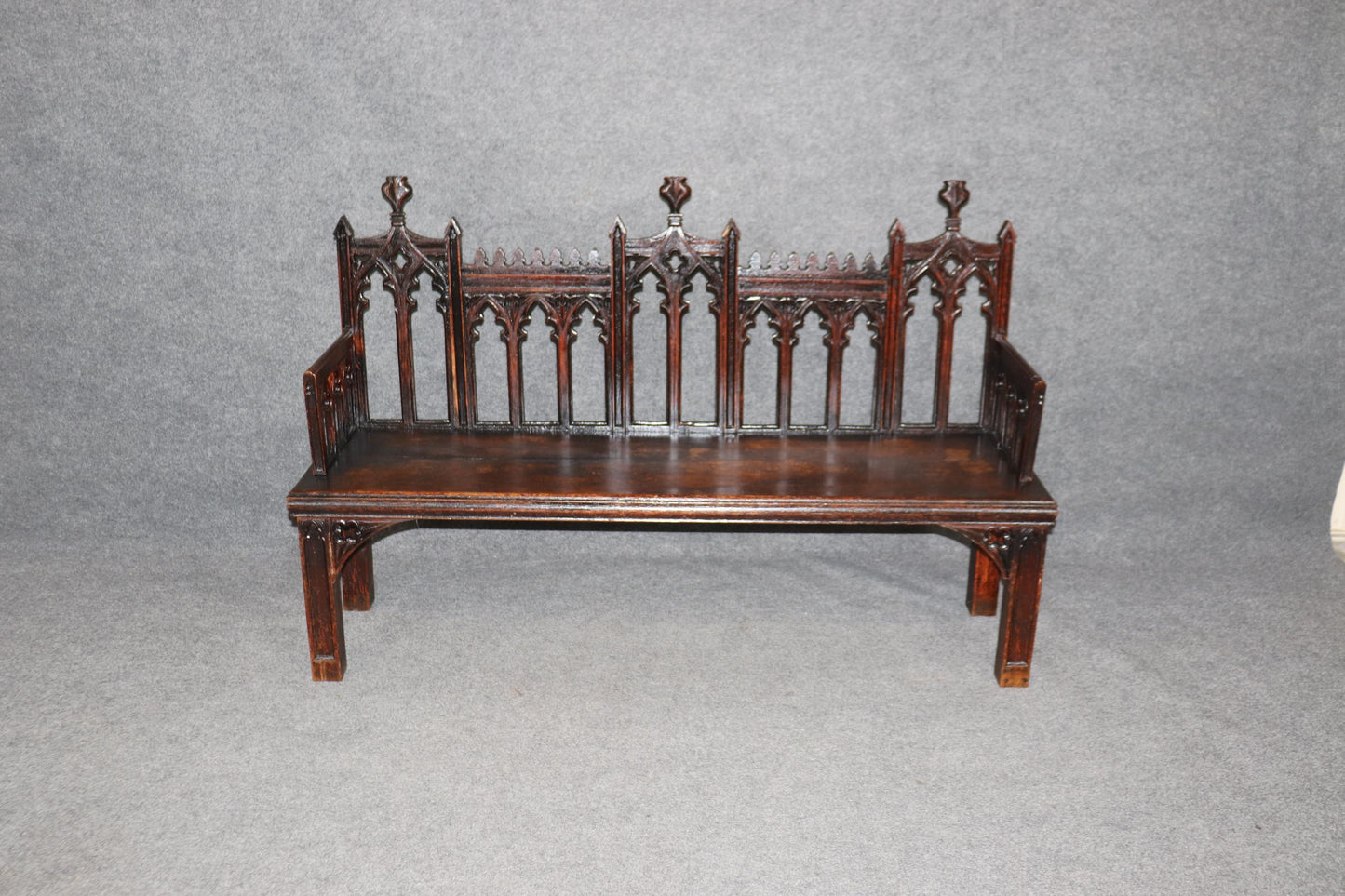 Rare Unique English Oak Gothic Victorian Settee Settle Bench Circa 1890