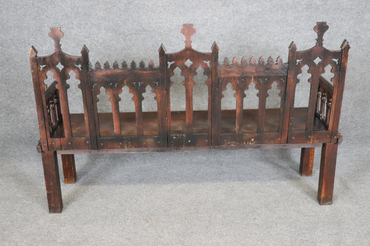 Rare Unique English Oak Gothic Victorian Settee Settle Bench Circa 1890