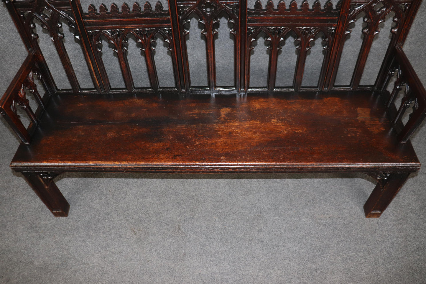 Rare Unique English Oak Gothic Victorian Settee Settle Bench Circa 1890