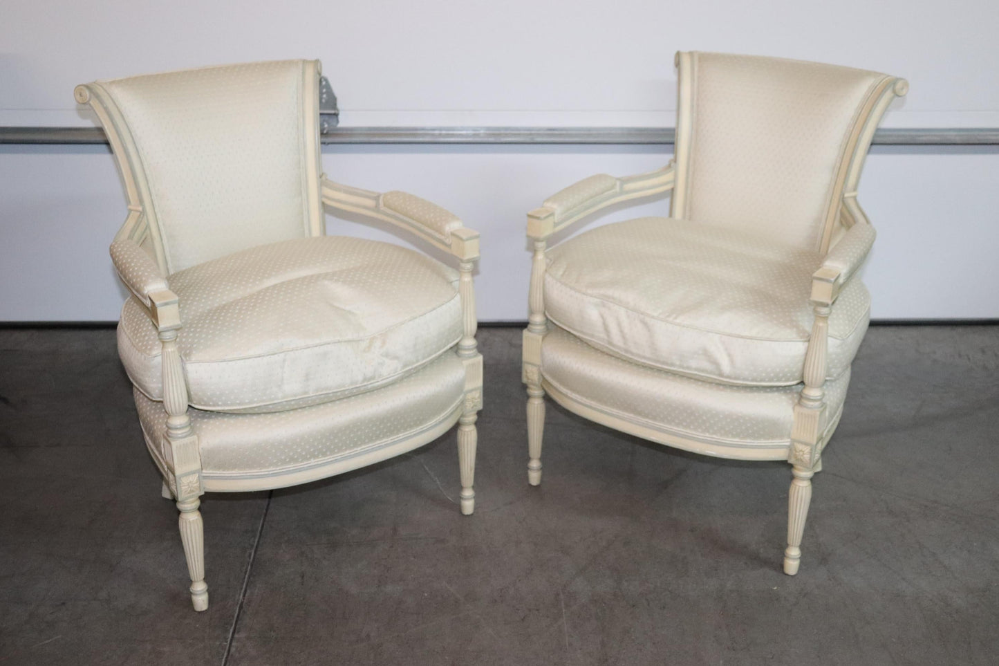 Soft Blue and White Painted French Directoire Style Medium Size Armchairs