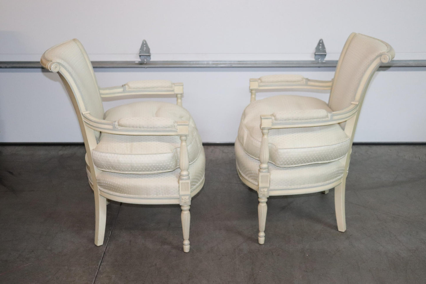 Soft Blue and White Painted French Directoire Style Medium Size Armchairs