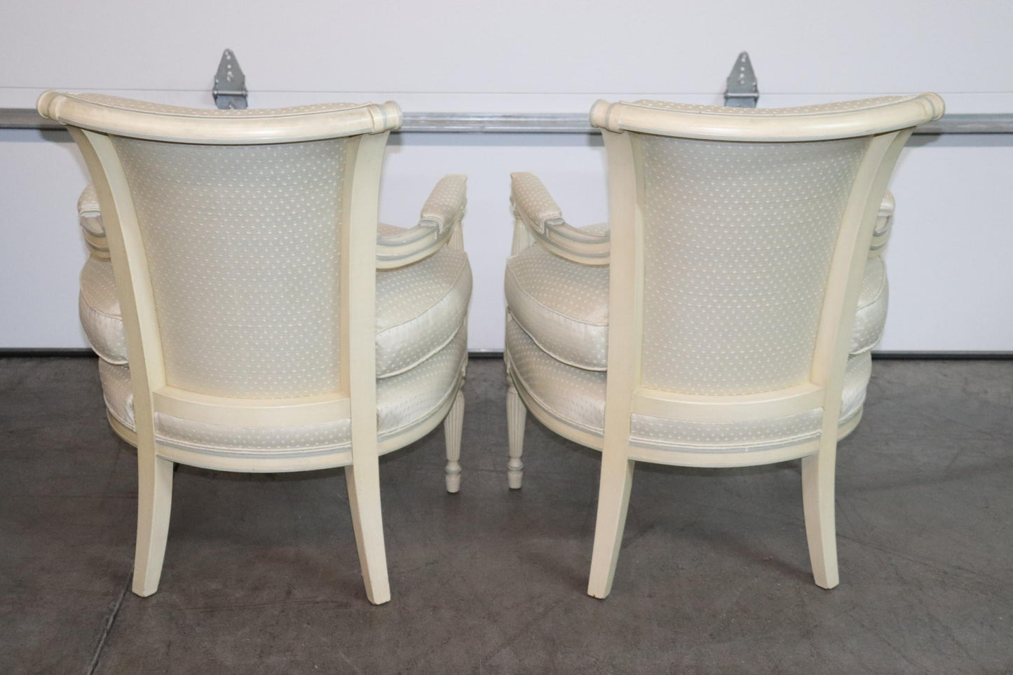 Soft Blue and White Painted French Directoire Style Medium Size Armchairs