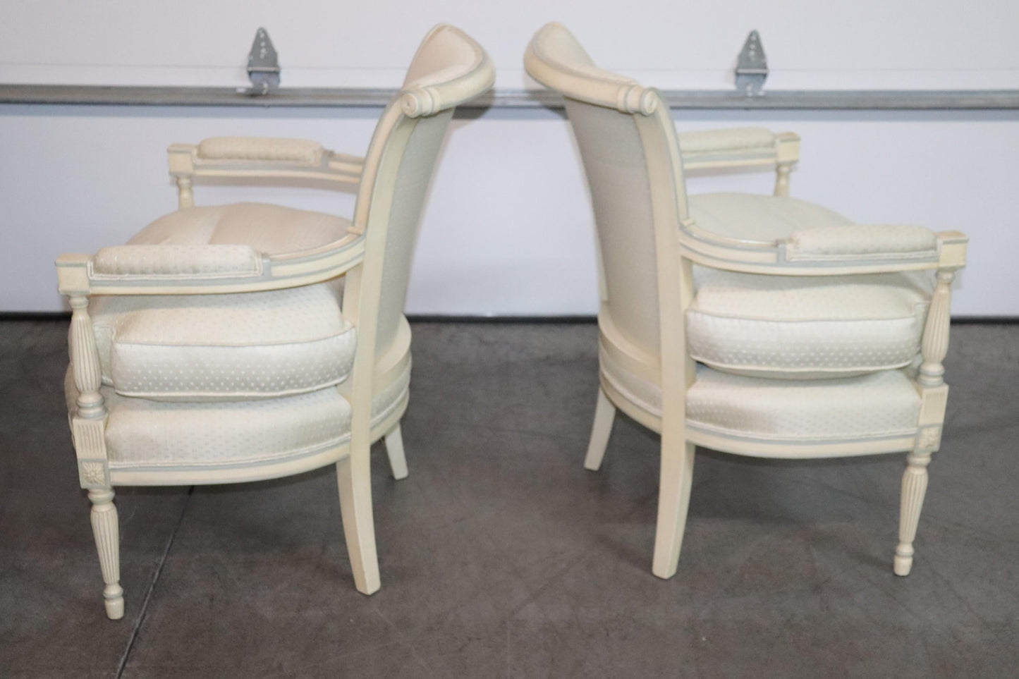 Soft Blue and White Painted French Directoire Style Medium Size Armchairs