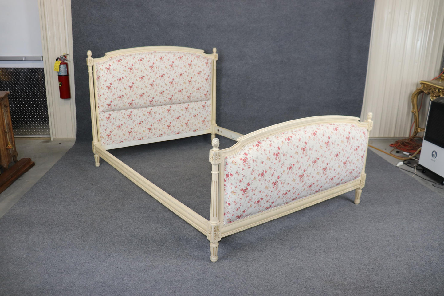 Gorgeous Creme Painted Floral Upholstered Full Double Size French Louis XV Bed