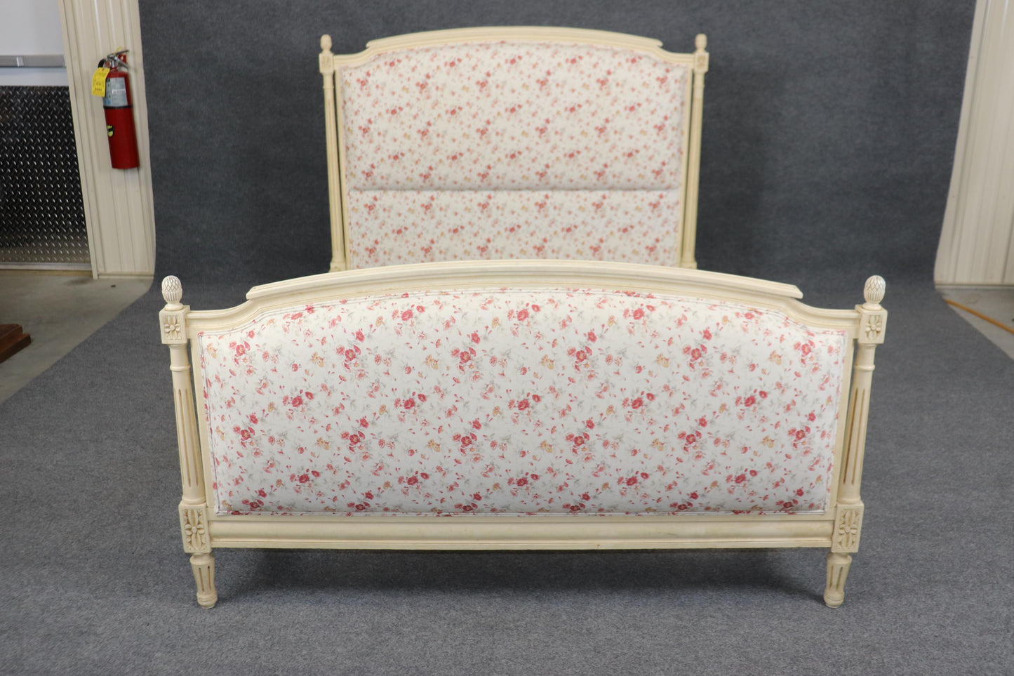 Gorgeous Creme Painted Floral Upholstered Full Double Size French Louis XV Bed