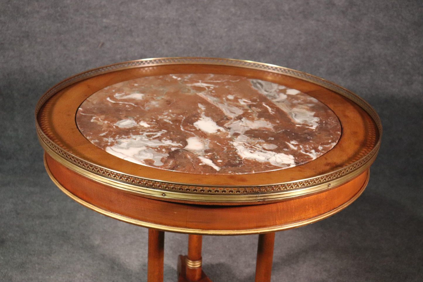 Russian Baltic Brass Bound Marble Top Empire Style Center Occasional Table