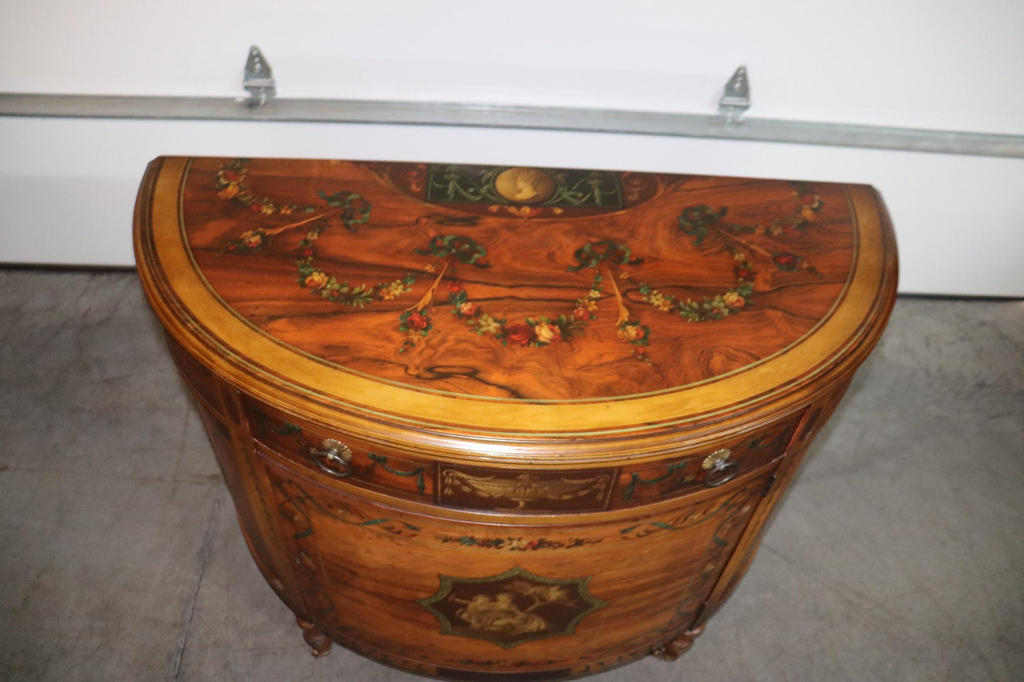 Adams Paint Decorated Walnut 1920s English Buffet Sideboard