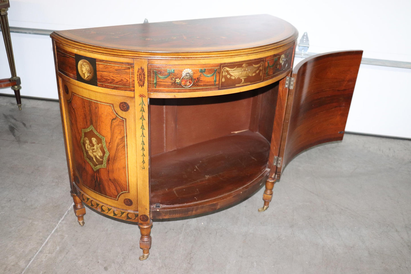 Adams Paint Decorated Walnut 1920s English Buffet Sideboard