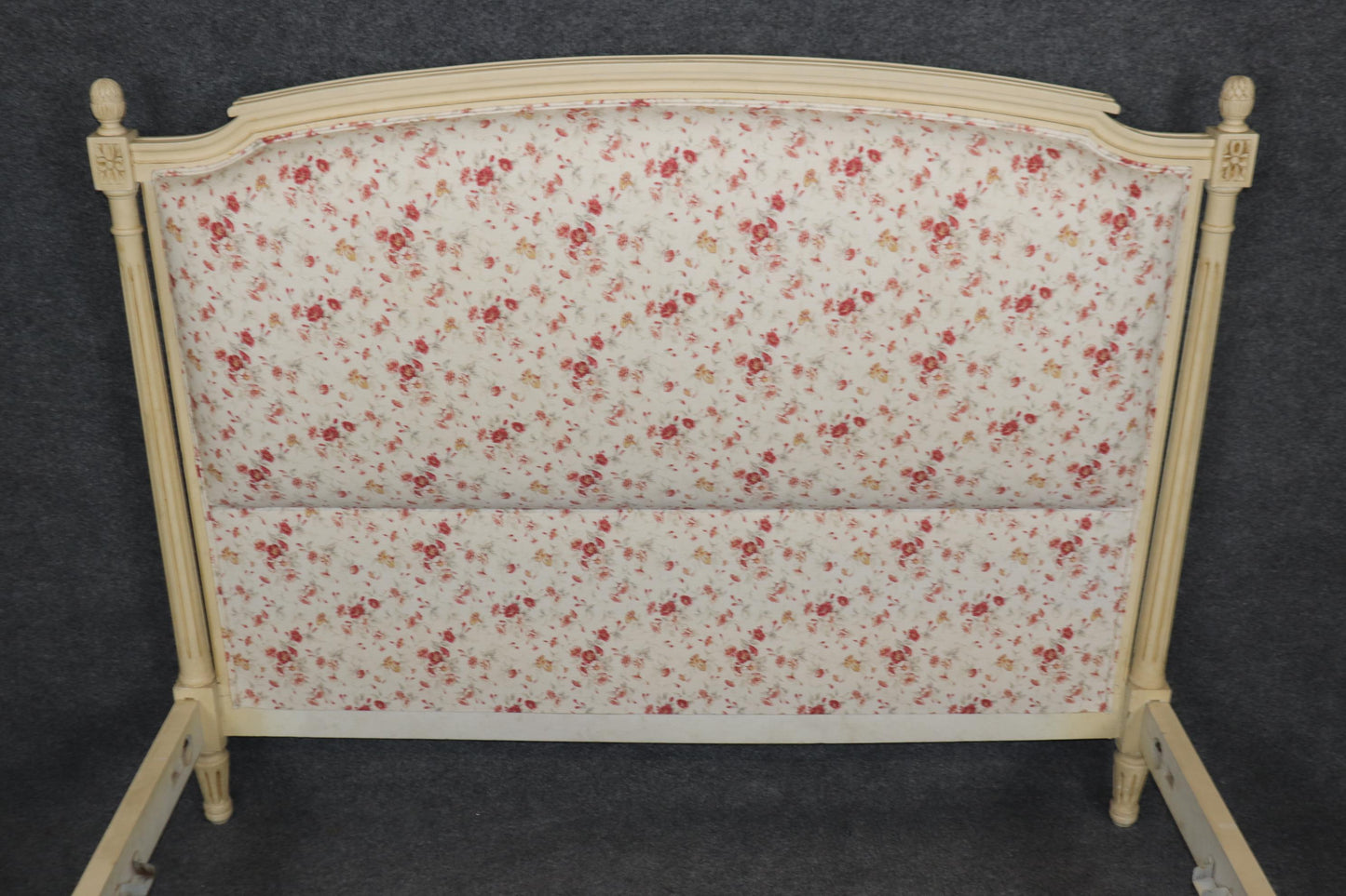 Gorgeous Creme Painted Floral Upholstered Full Double Size French Louis XV Bed