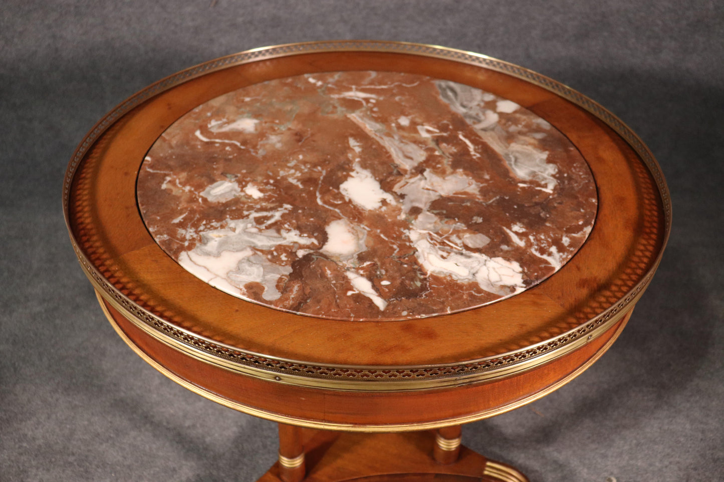 Russian Baltic Brass Bound Marble Top Empire Style Center Occasional Table