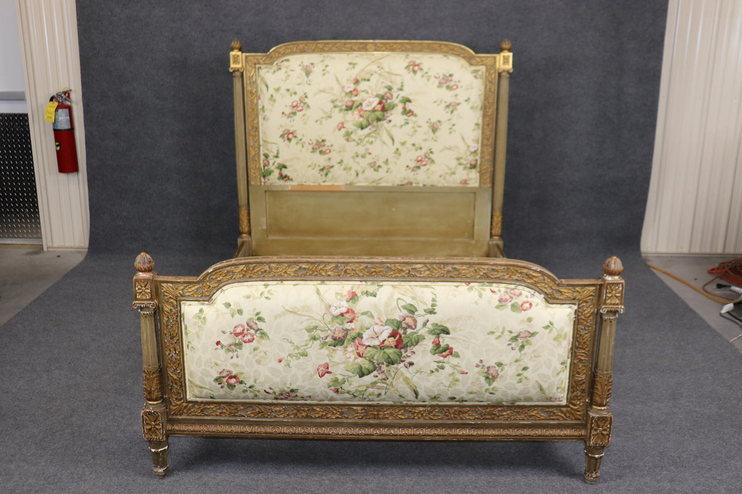 Fantastic Genuine Gilt French Louis XVI Tall Upholstered Full Double Size Bed