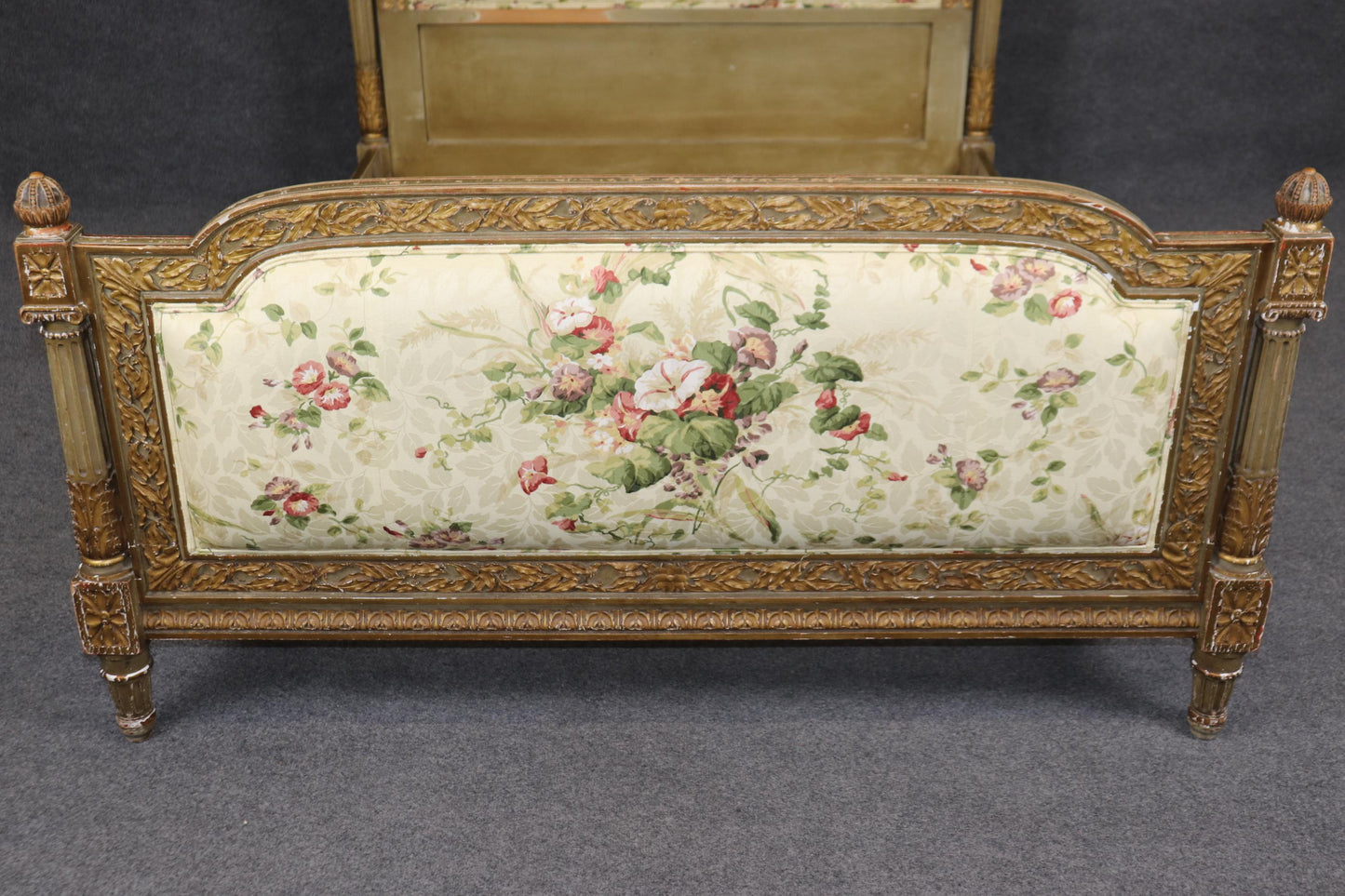 Fantastic Genuine Gilt French Louis XVI Tall Upholstered Full Double Size Bed