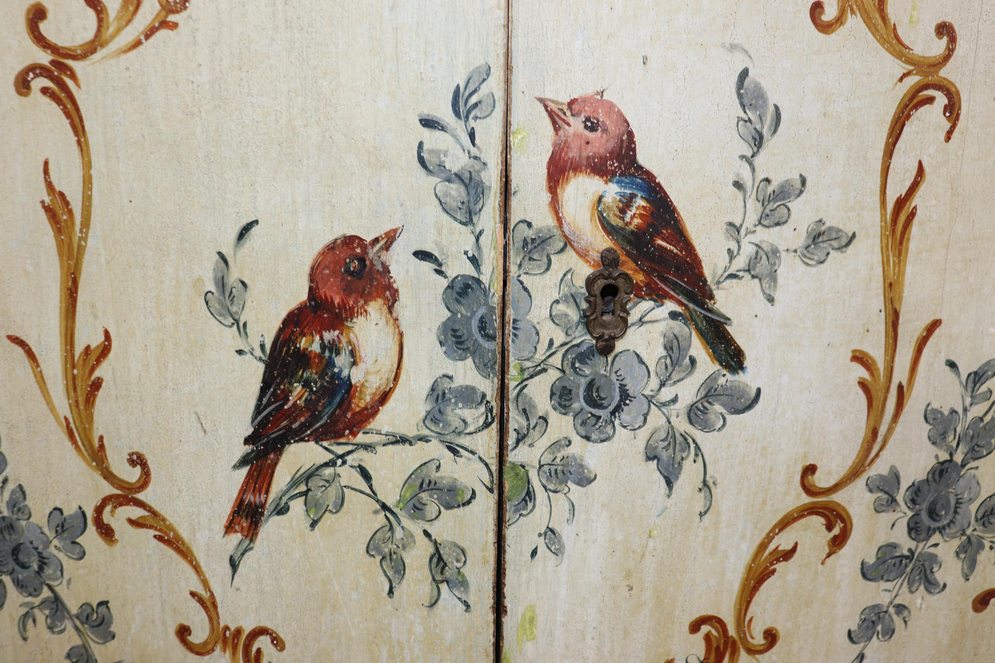 Fantastic Venetian Paint Decorated Commode cabinet with Painted Birds