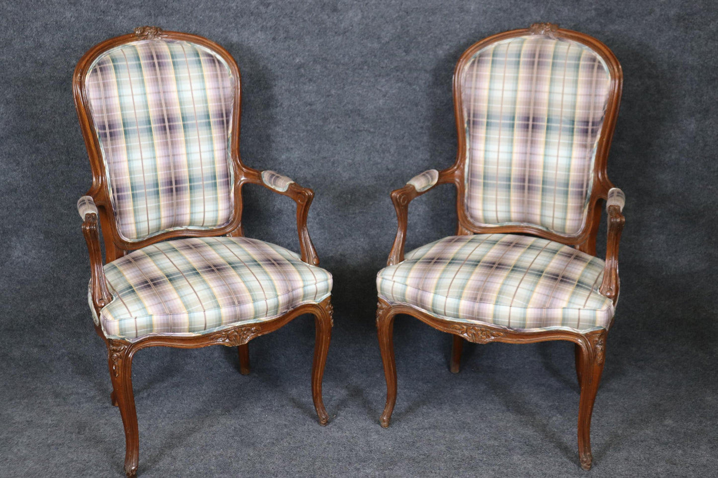 Set of 8 Walnut Louis XVI Cane and Upholstery Backed Dining Chairs