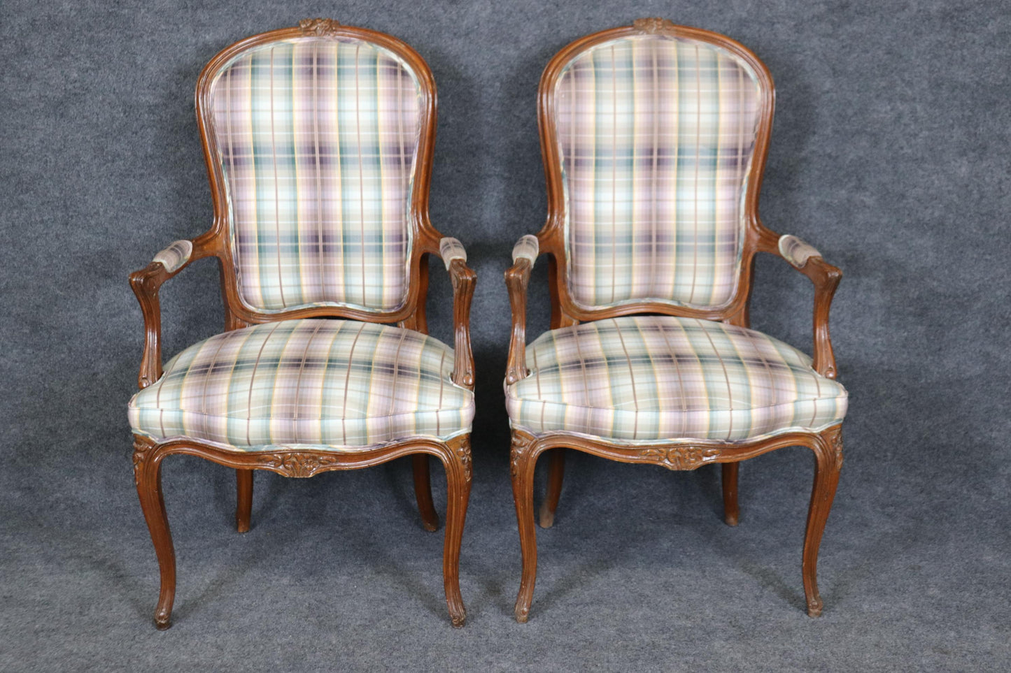 Set of 8 Walnut Louis XVI Cane and Upholstery Backed Dining Chairs