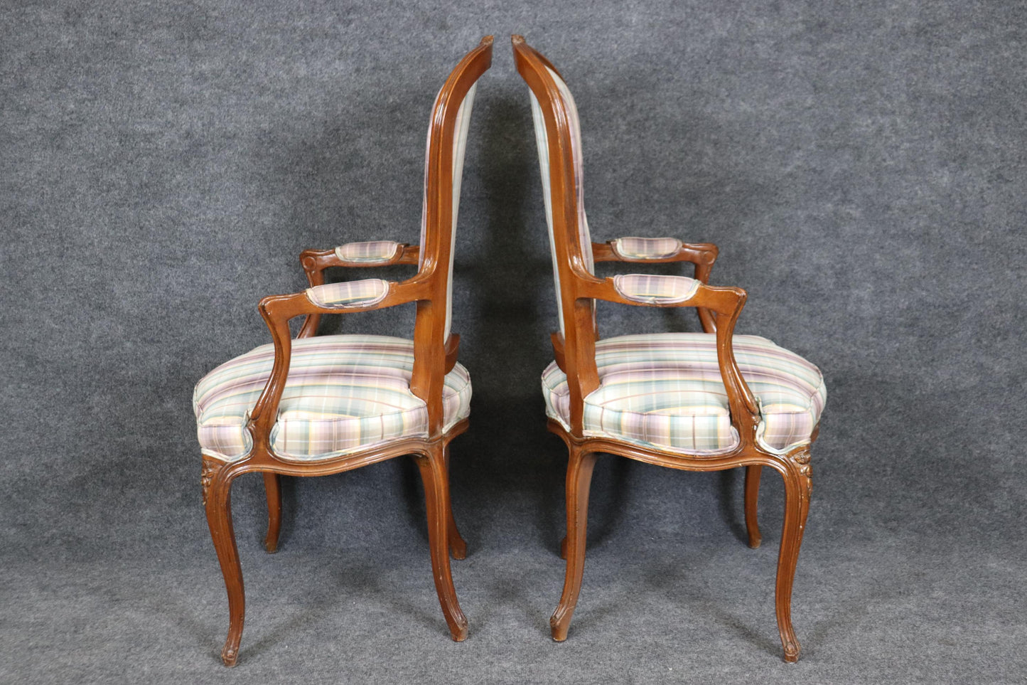 Set of 8 Walnut Louis XVI Cane and Upholstery Backed Dining Chairs