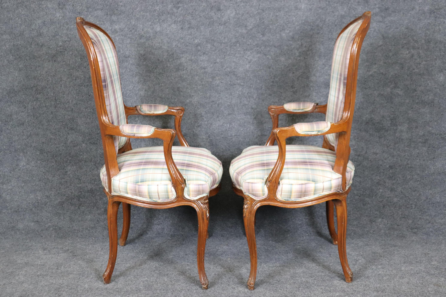 Set of 8 Walnut Louis XVI Cane and Upholstery Backed Dining Chairs