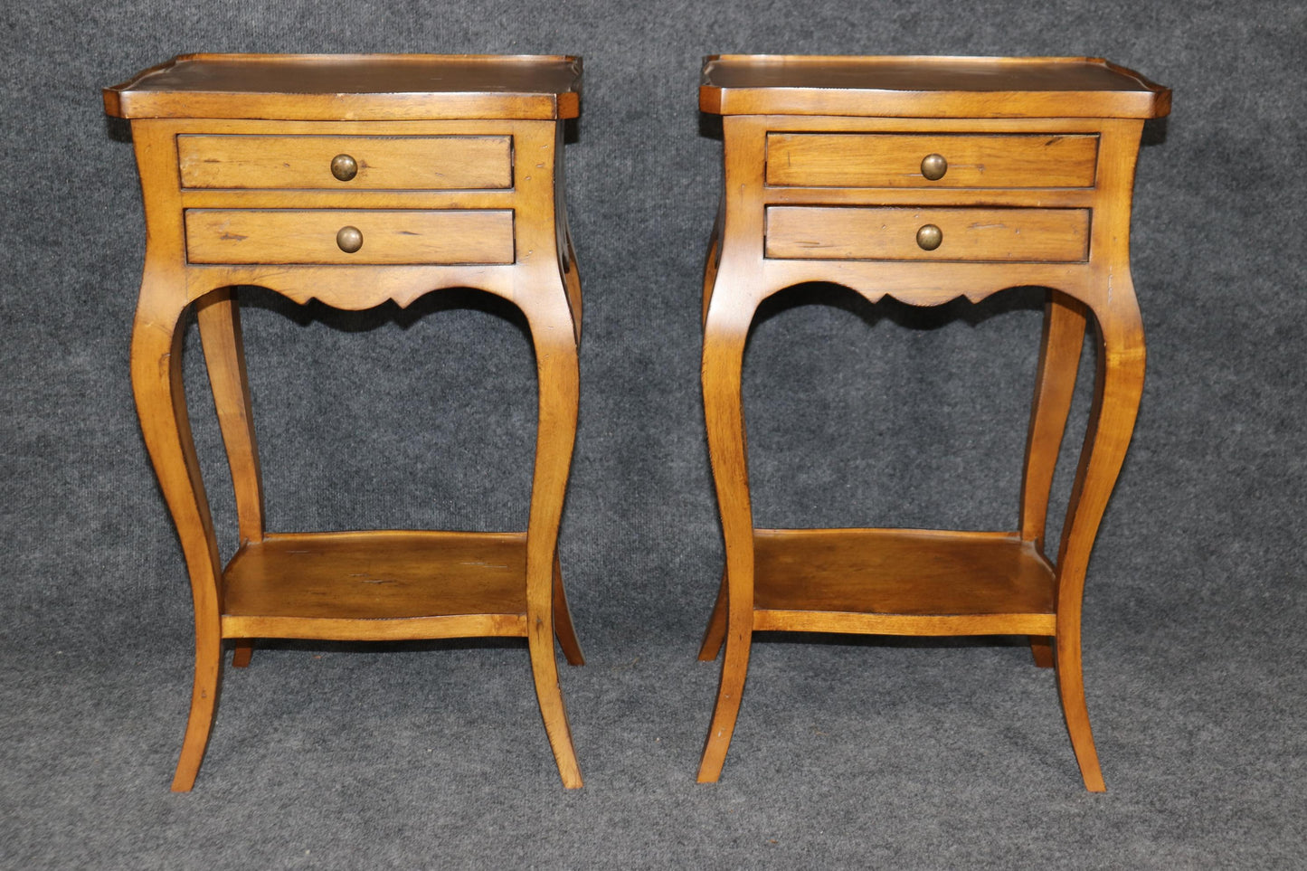 Pair of Country French Louis XV Walnut Two Drawer End Tables Nightstands