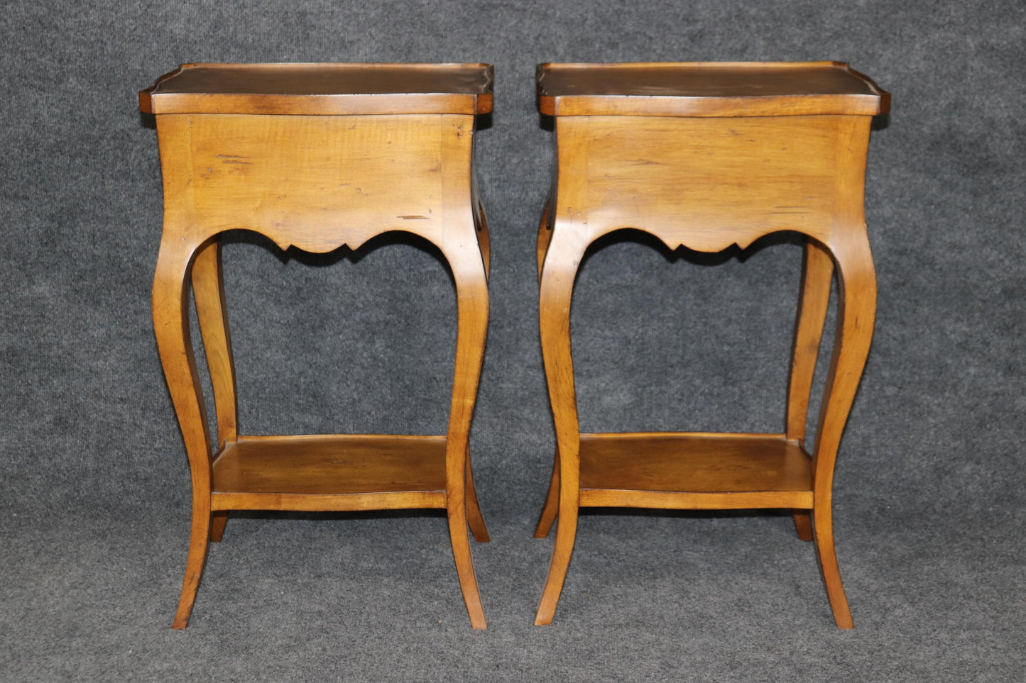 Pair of Country French Louis XV Walnut Two Drawer End Tables Nightstands