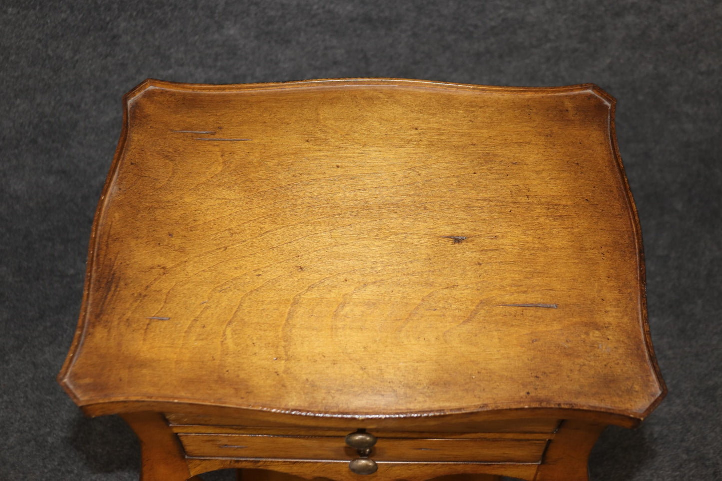 Pair of Country French Louis XV Walnut Two Drawer End Tables Nightstands