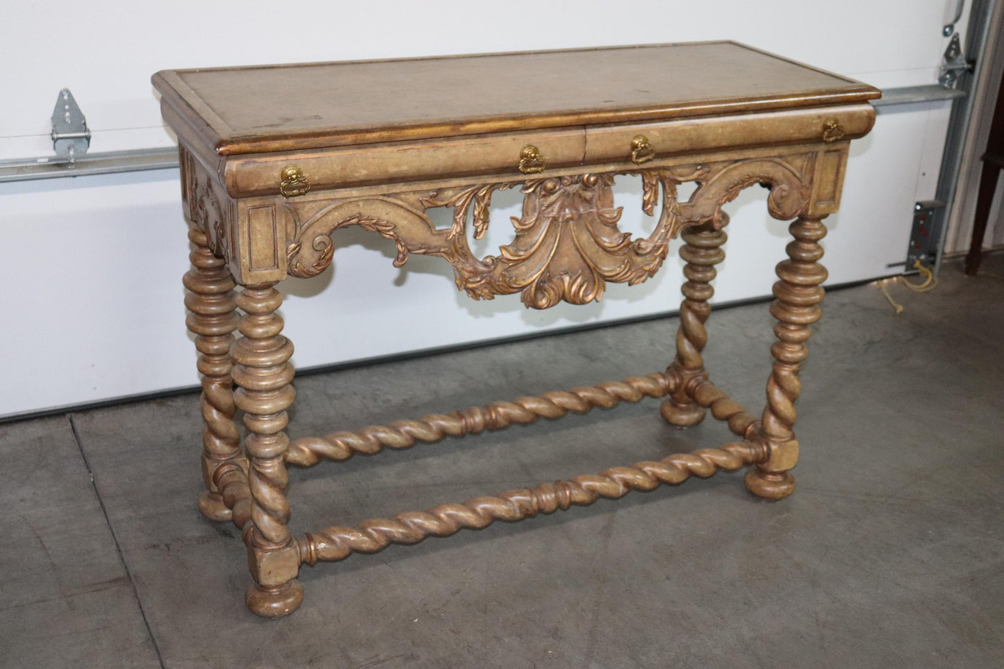 Gray Paint Decorated Barley Twist 2 Drawer Console Table