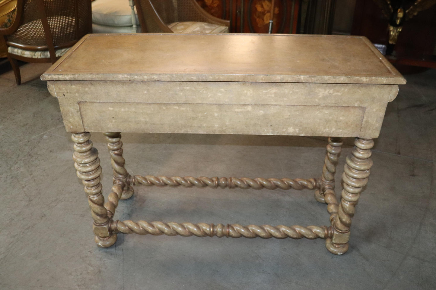 Gray Paint Decorated Barley Twist 2 Drawer Console Table