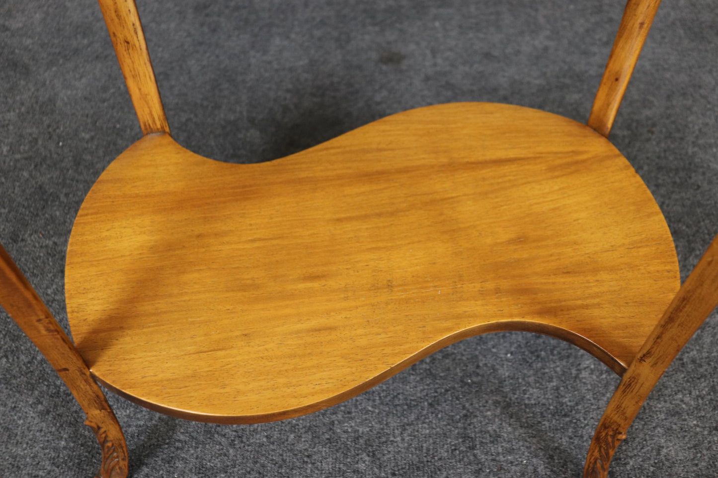 Fine Pair of French Walnut and Satinwood Carved Kidney Shapes End Tables