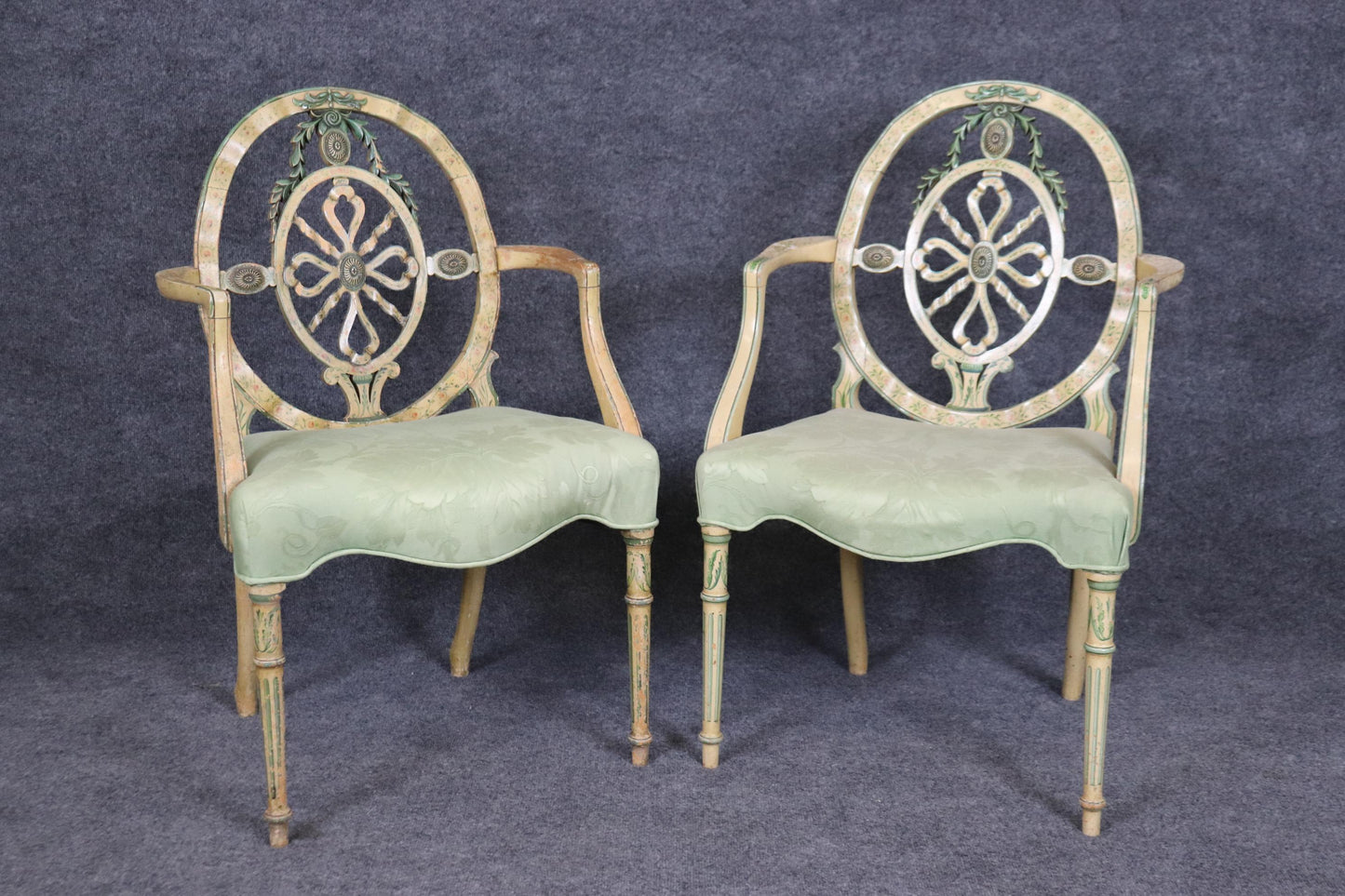 Pair of Gorgeous Adams Paint Decorated English Armchairs Circa 1930s