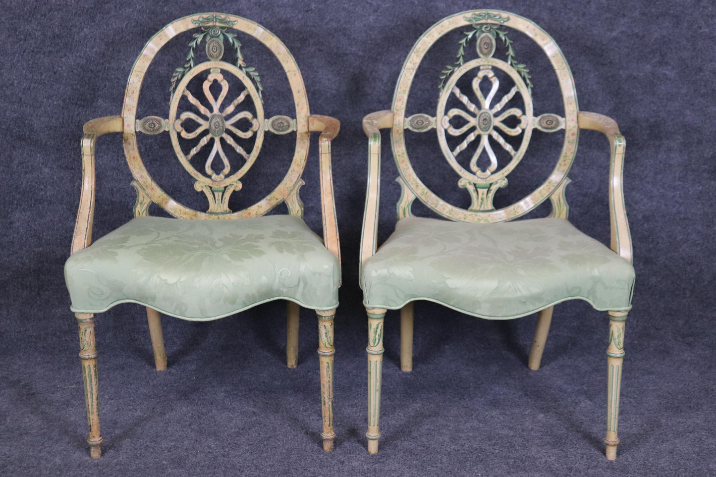 Pair of Gorgeous Adams Paint Decorated English Armchairs Circa 1930s