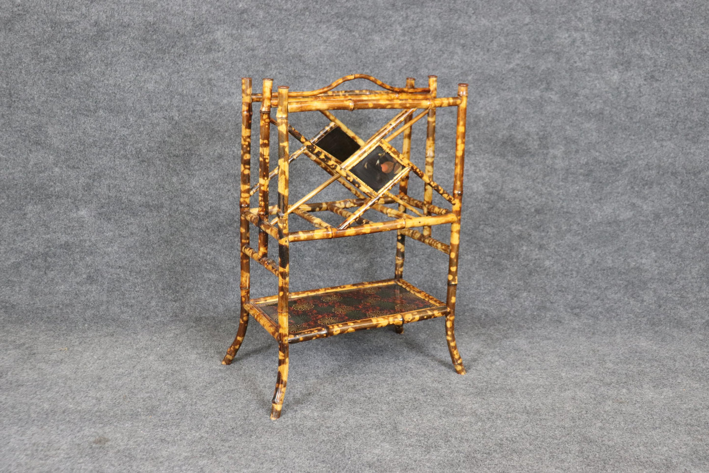 Burnt Bamboo Chinoiserie Style Paint Decorated Magazine Rack