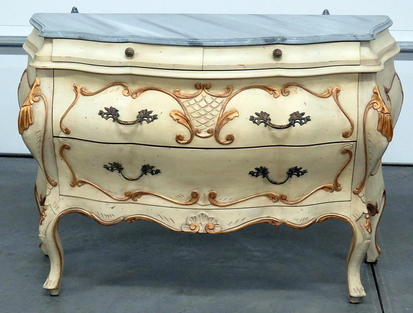 Italian Faux Marble Painted Florentine Bombe Commode Dresser Buffet