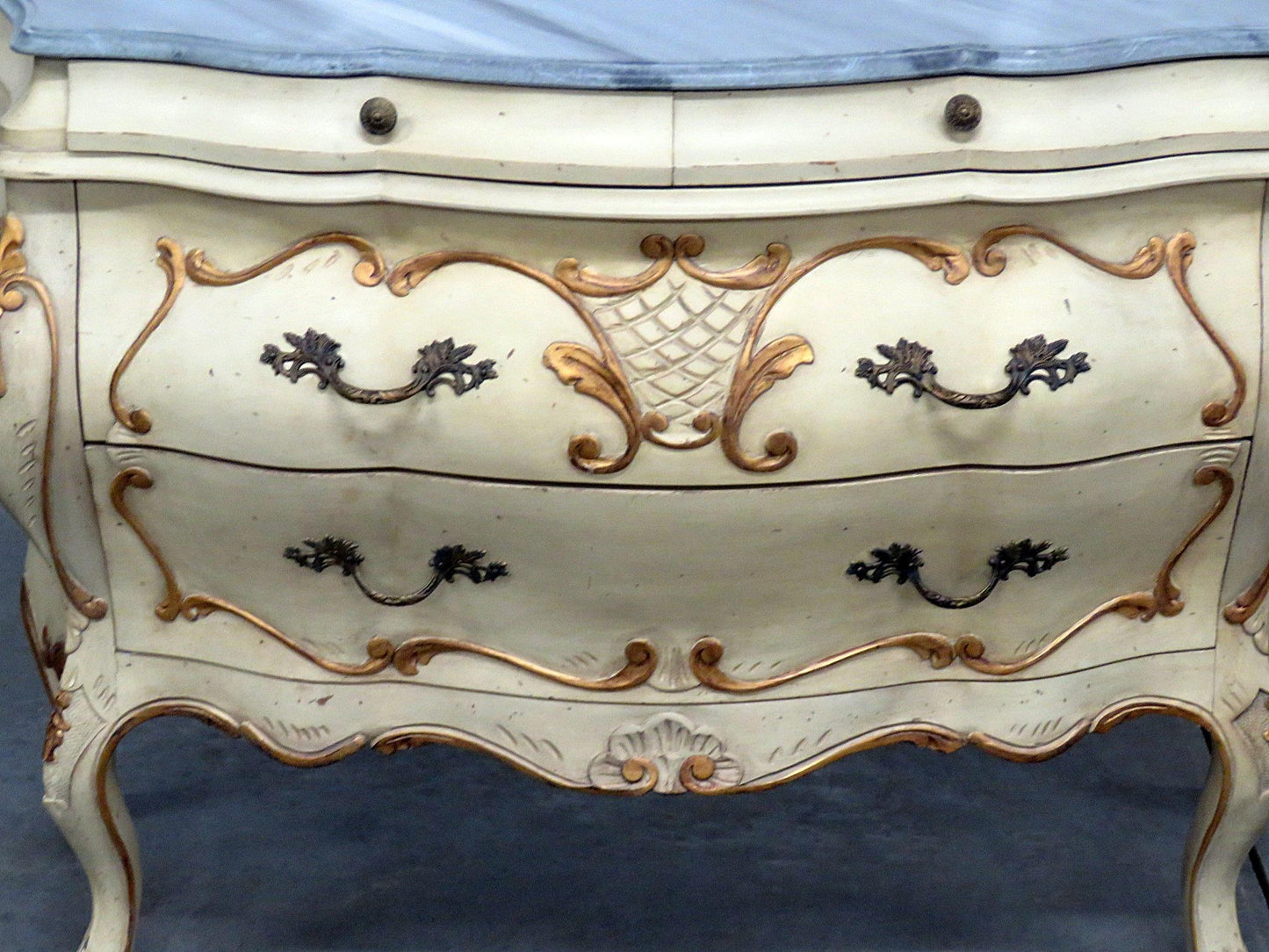 Italian Faux Marble Painted Florentine Bombe Commode Dresser Buffet