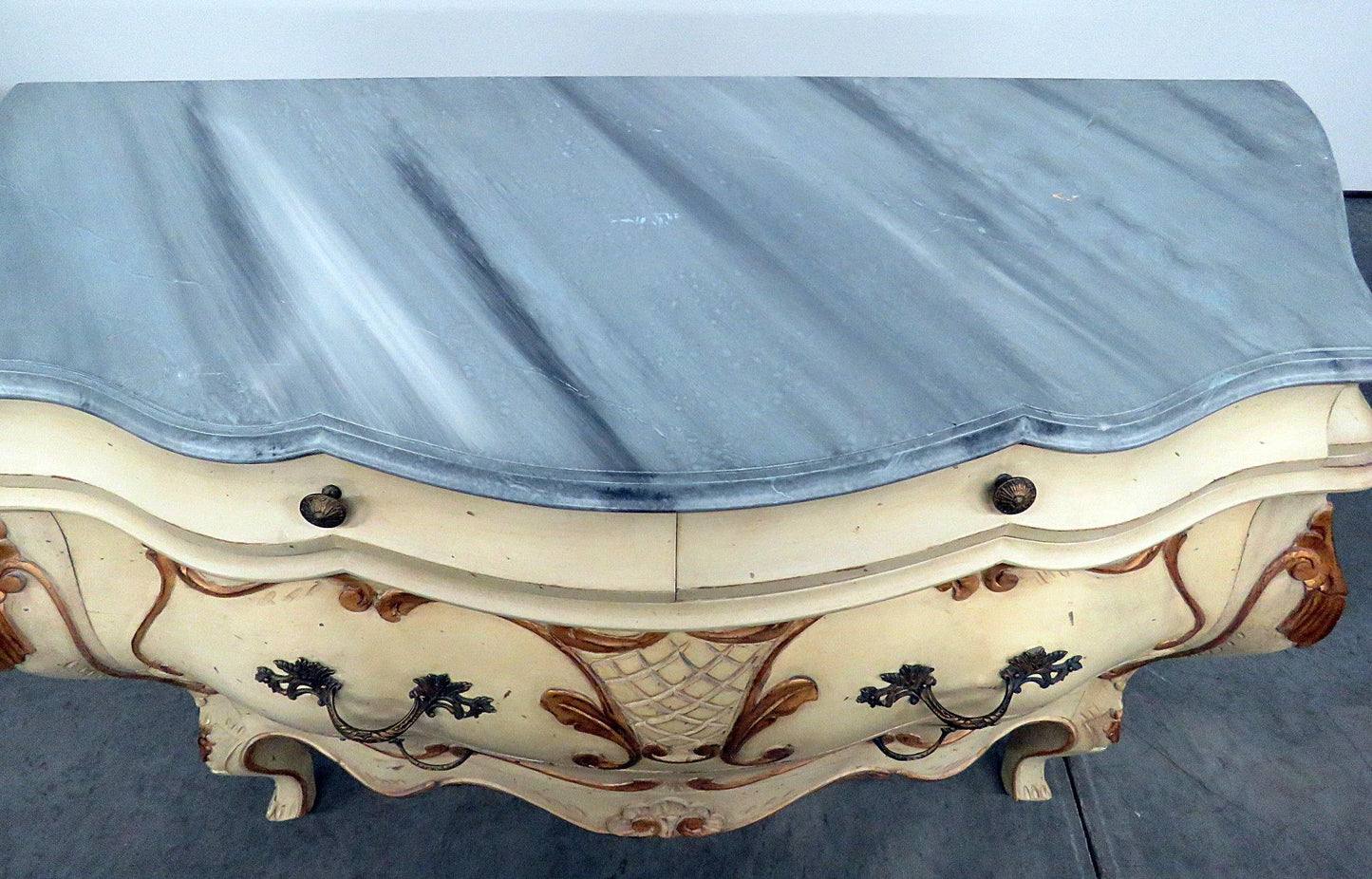 Italian Faux Marble Painted Florentine Bombe Commode Dresser Buffet