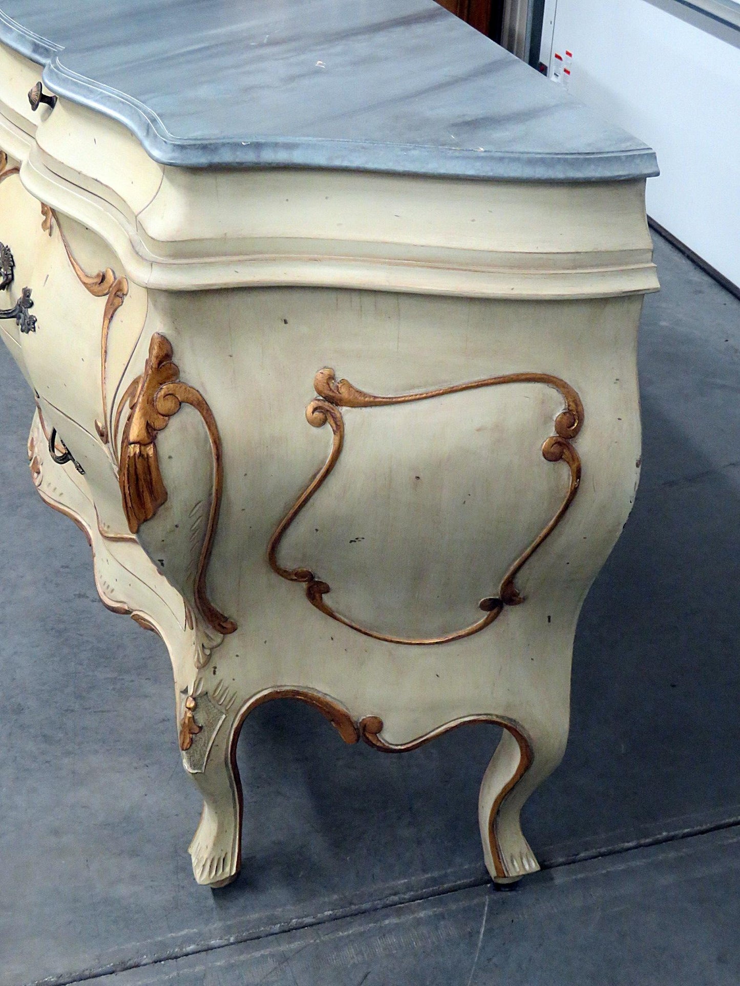 Italian Faux Marble Painted Florentine Bombe Commode Dresser Buffet