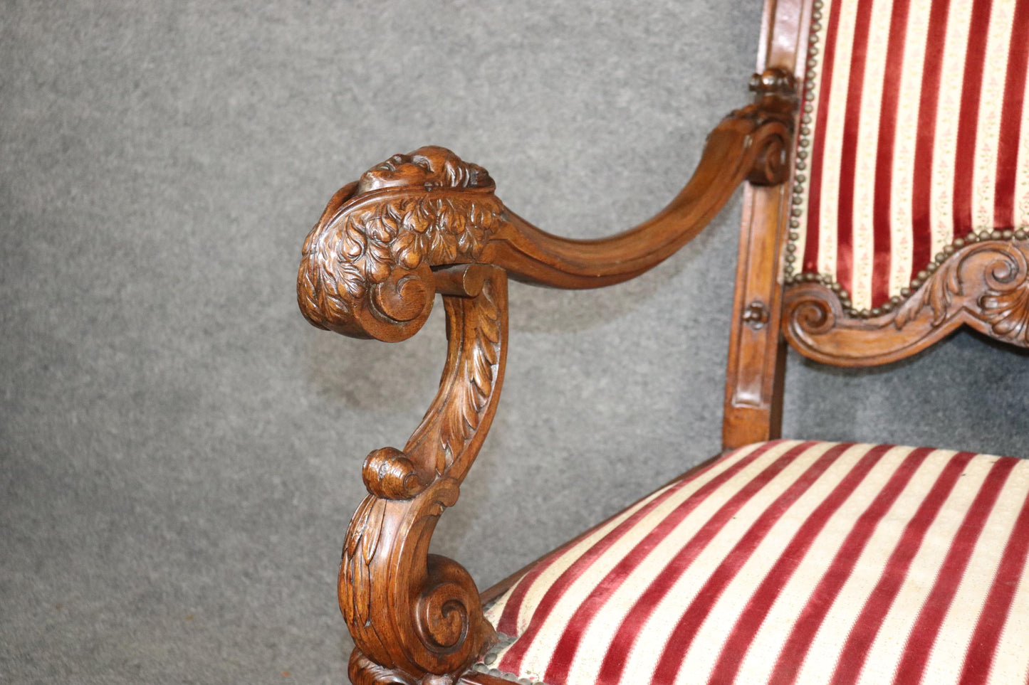 Large Heavily Carved Figural Victorian Walnut Throne Chair with Putti Cherubs