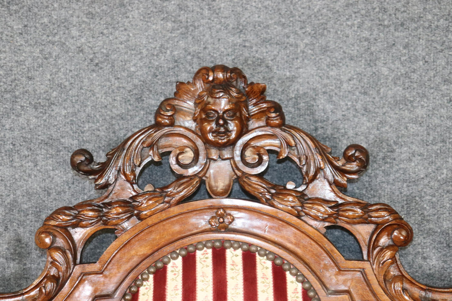 Large Heavily Carved Figural Victorian Walnut Throne Chair with Putti Cherubs