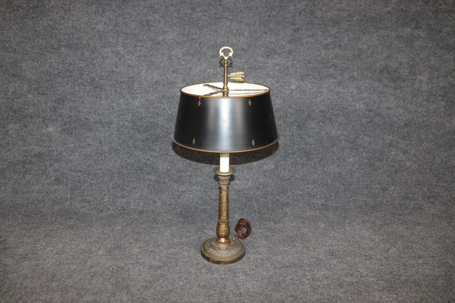 Fine Quality Aged Brass French Table or Bouillotte Lamp with shades