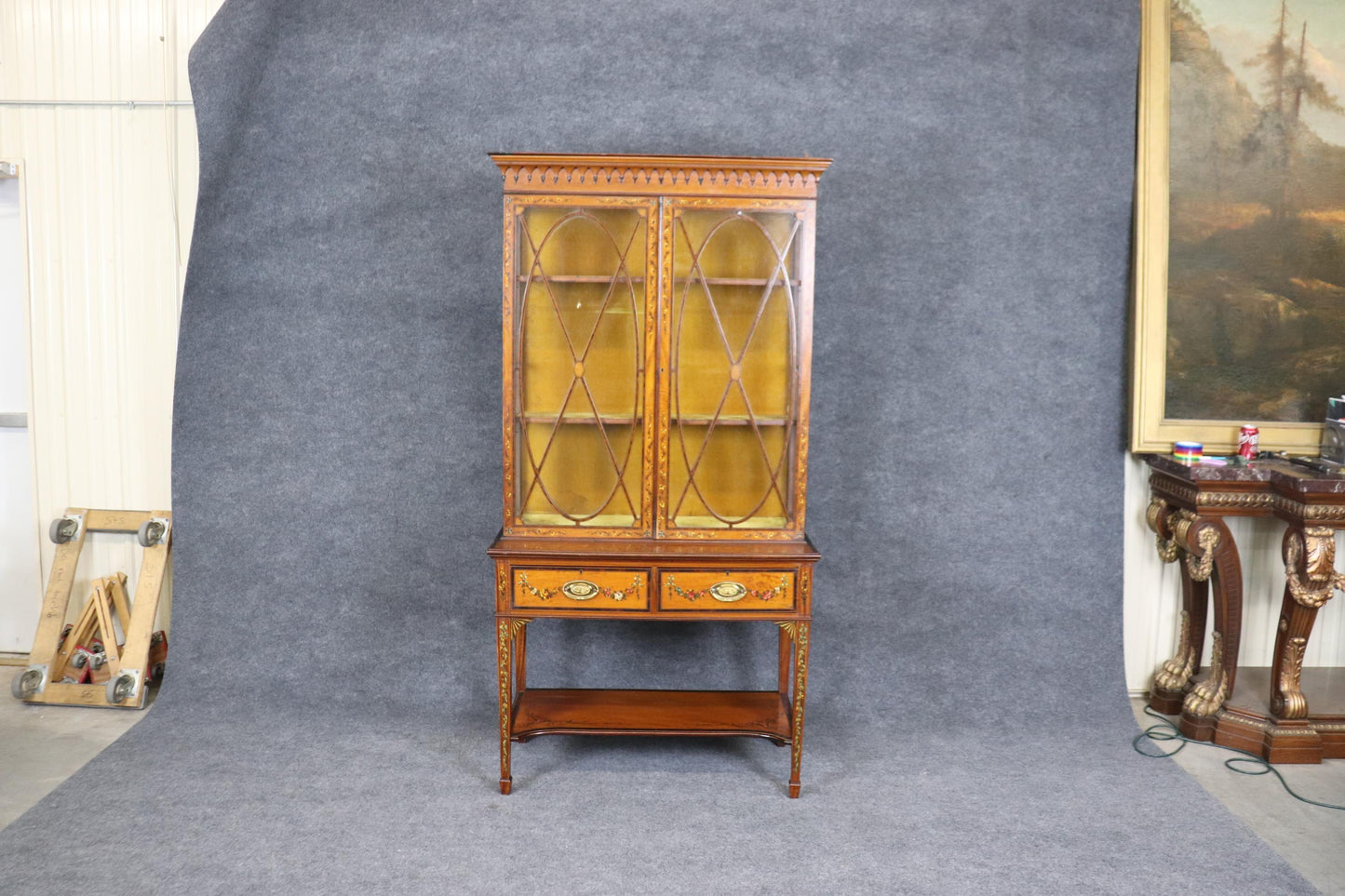 Fine Edwardian Adams Era Walnut and Satinwood Inlaid Vitrine Circa 1900