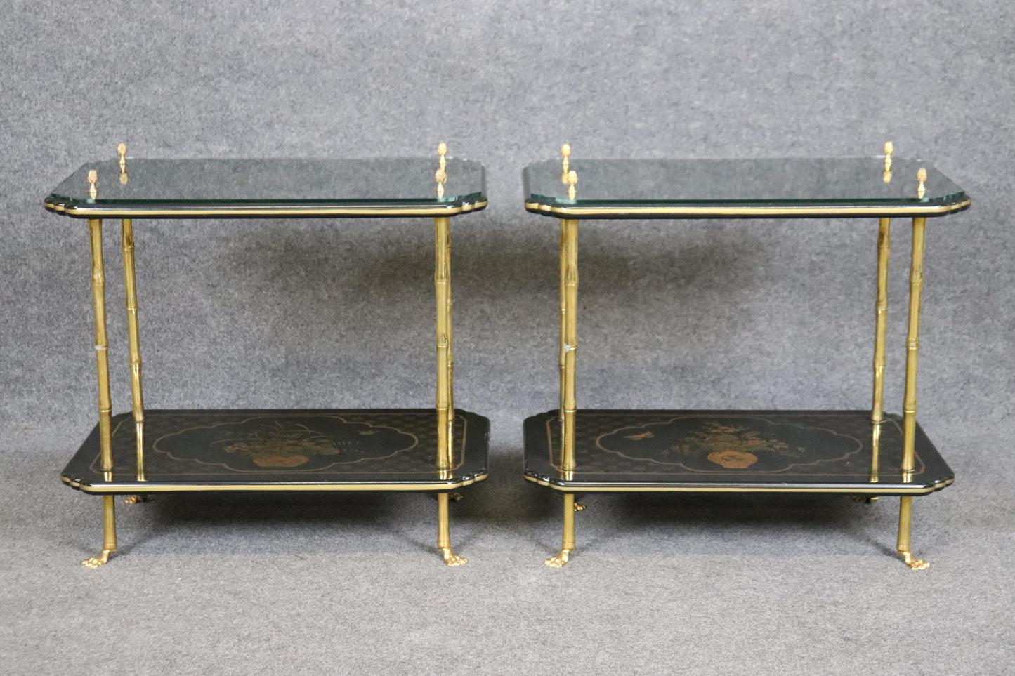 Pair of Finest Quality Maison Bagues Attributed Faux Bamboo Chinoiserie Tables