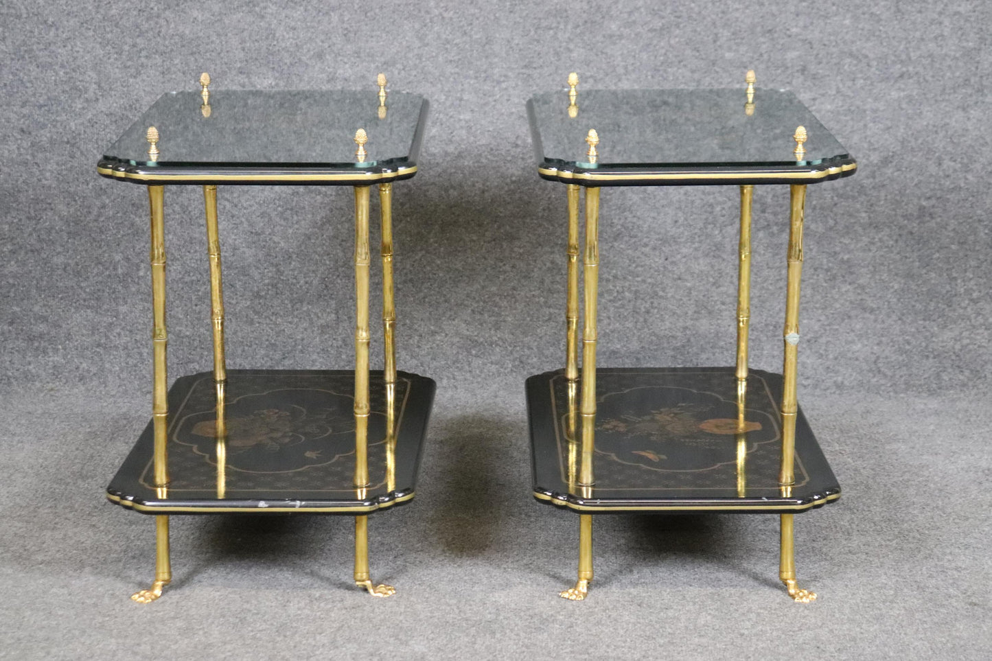 Pair of Finest Quality Maison Bagues Attributed Faux Bamboo Chinoiserie Tables