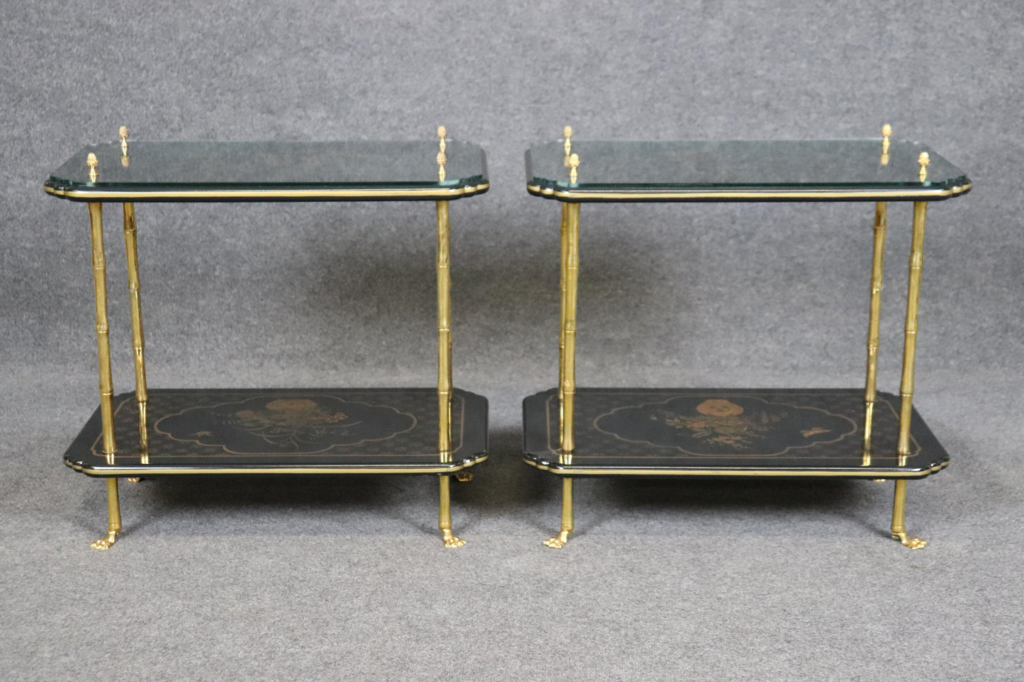 Pair of Finest Quality Maison Bagues Attributed Faux Bamboo Chinoiserie Tables