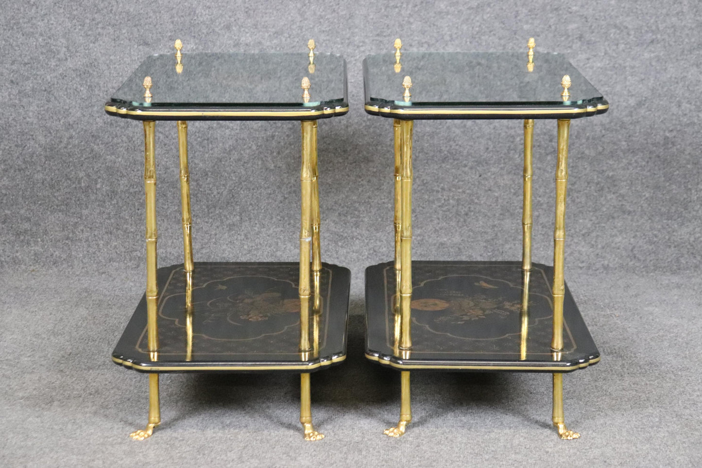 Pair of Finest Quality Maison Bagues Attributed Faux Bamboo Chinoiserie Tables