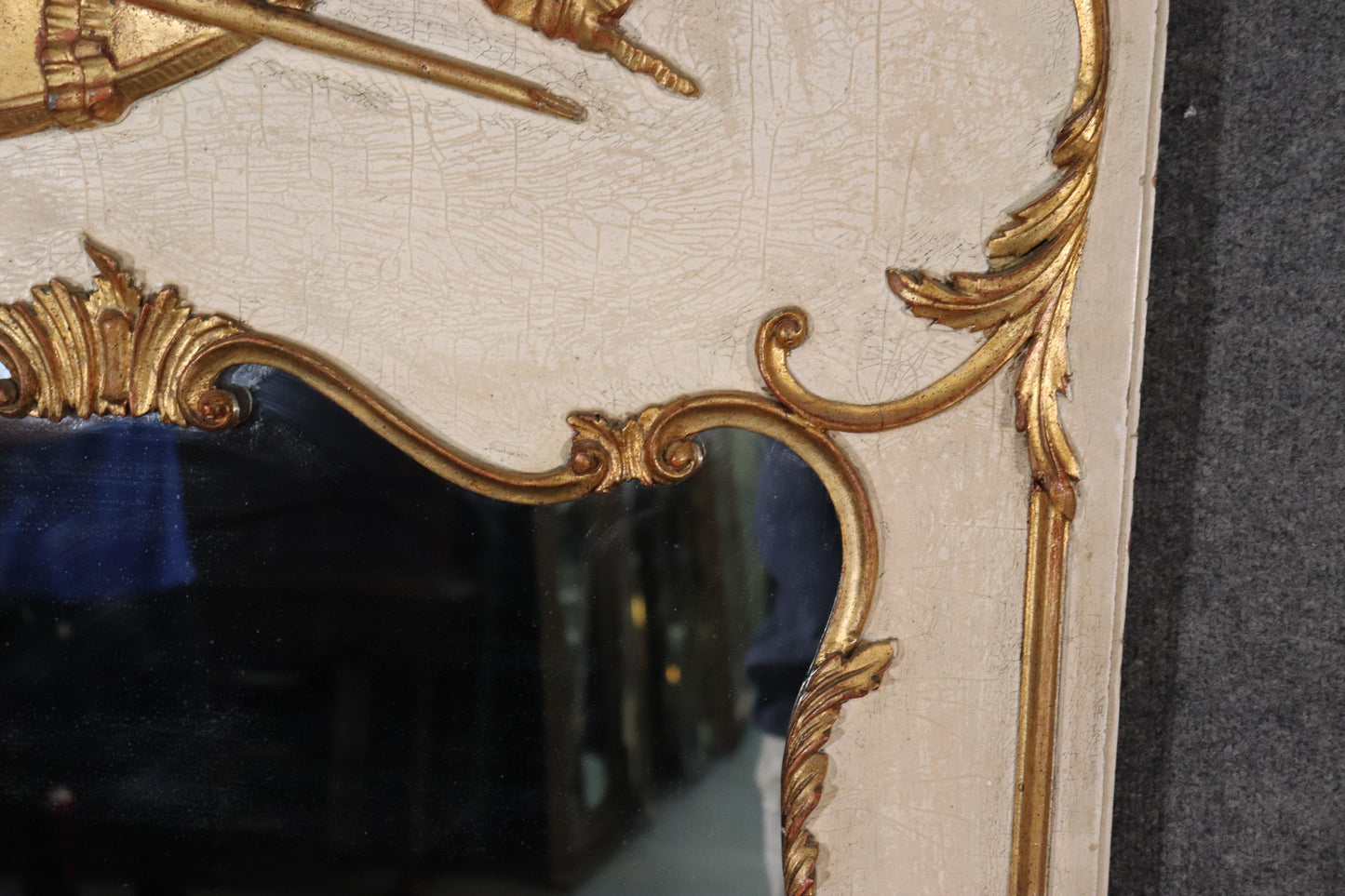 Large Crème French Gilded Trumeau Mirror Louis XV Mirror Made in Italy