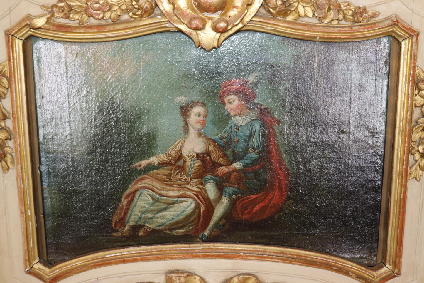 Superb French Louis XV Period 1790s era Trumeau Mirror with Oil Painting