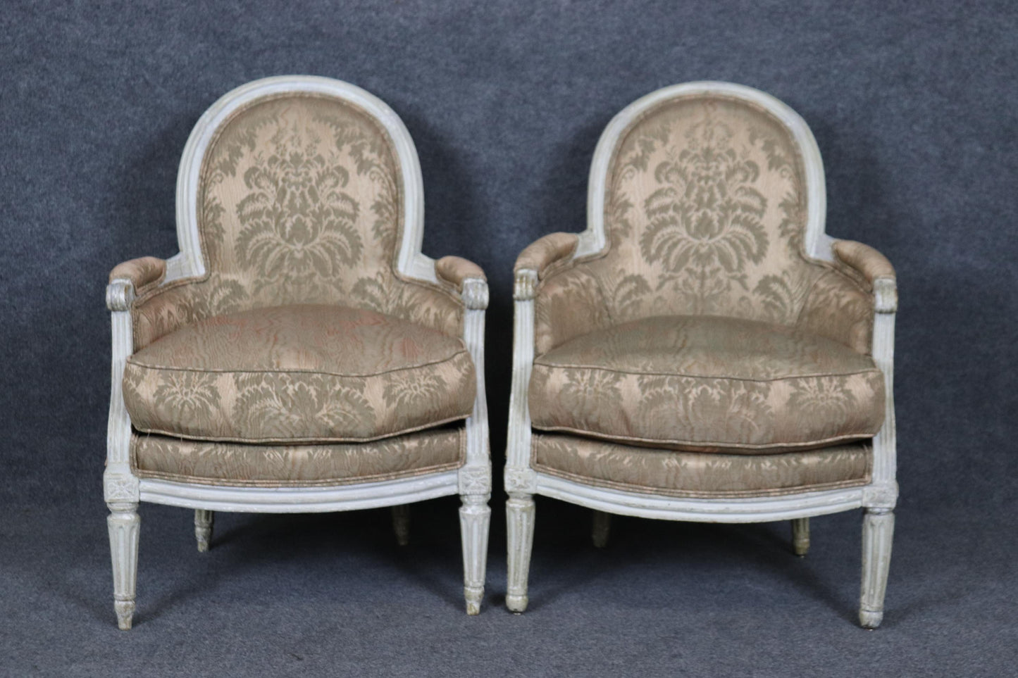 Ultra Rare Pair of Petite Sized Balloon Back French Louis XVI Bergere Chairs