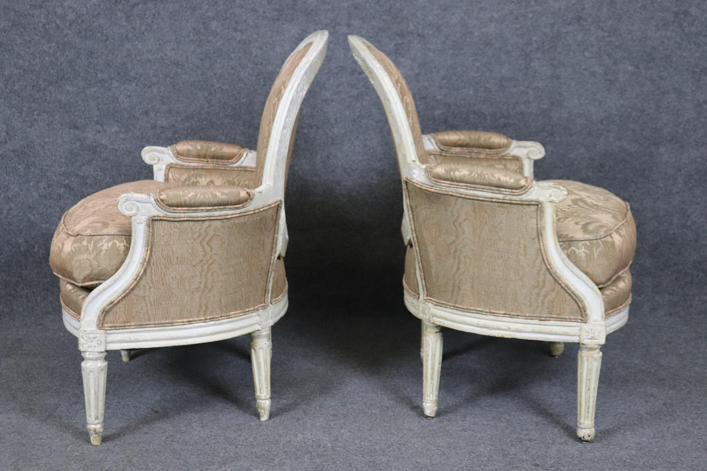 Ultra Rare Pair of Petite Sized Balloon Back French Louis XVI Bergere Chairs