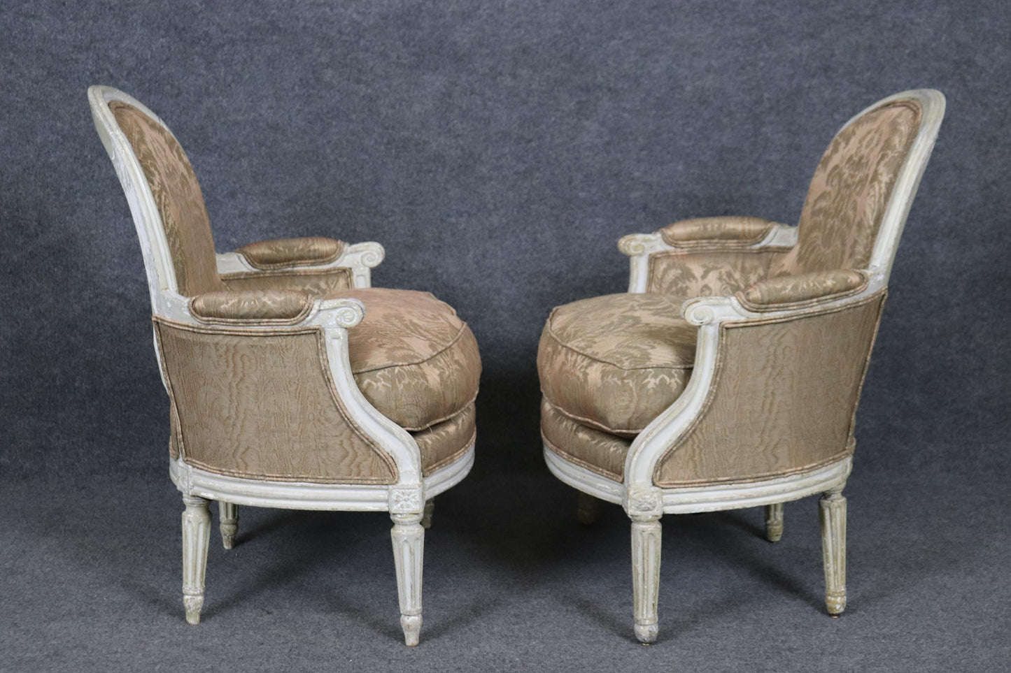 Ultra Rare Pair of Petite Sized Balloon Back French Louis XVI Bergere Chairs