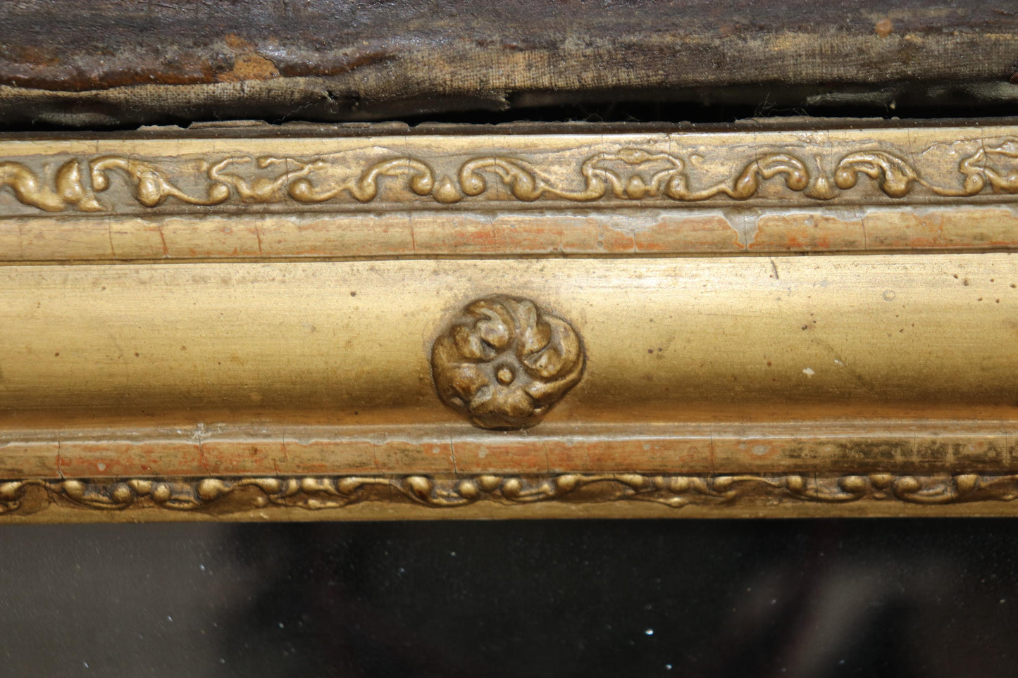 Fine Gilded Painted Trumeau Mirror with Two boys a Dog and their Sandwich