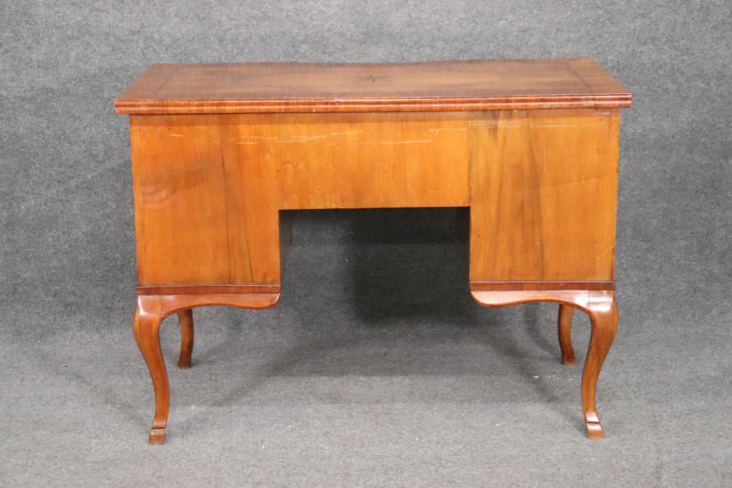 Gorgeous Inlaid Continental Louis XV Style Walnut Writing Desk circa 1920s